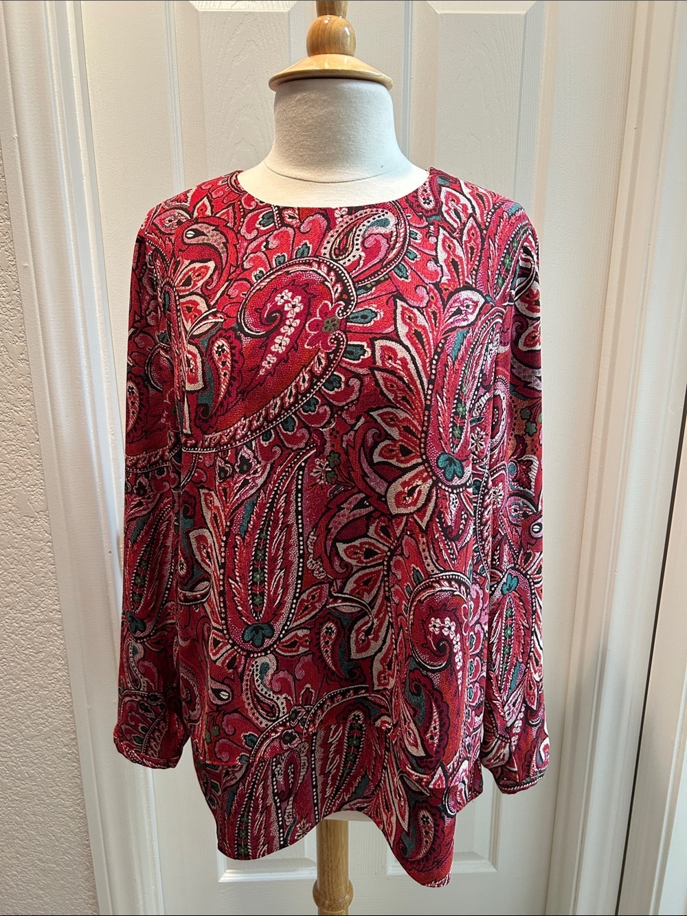 J. Jill Top Women’s Size L Red Paisley Long Sleeve Layered Tunic Blouse